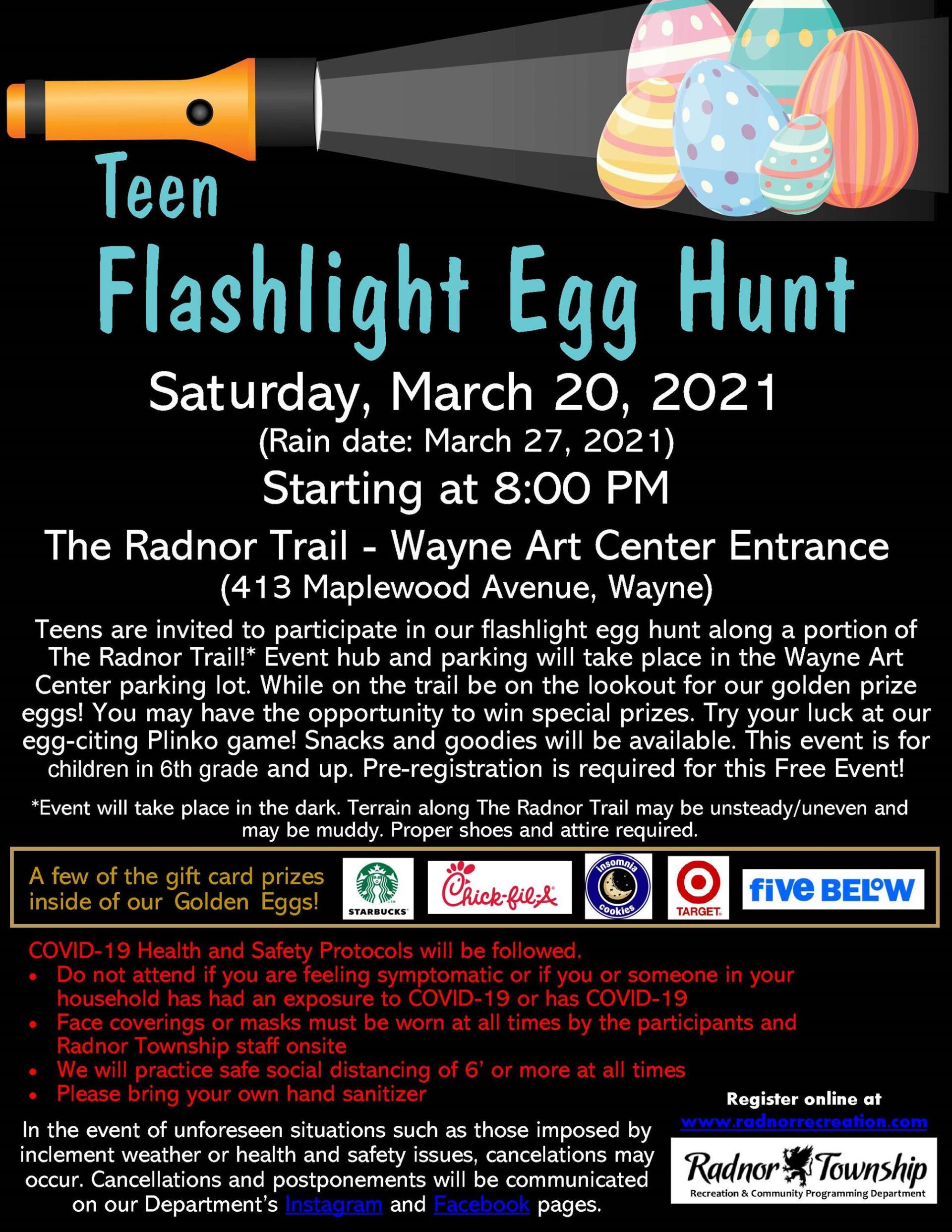 2021 Teen Flashlight Egg Hunt Flyer