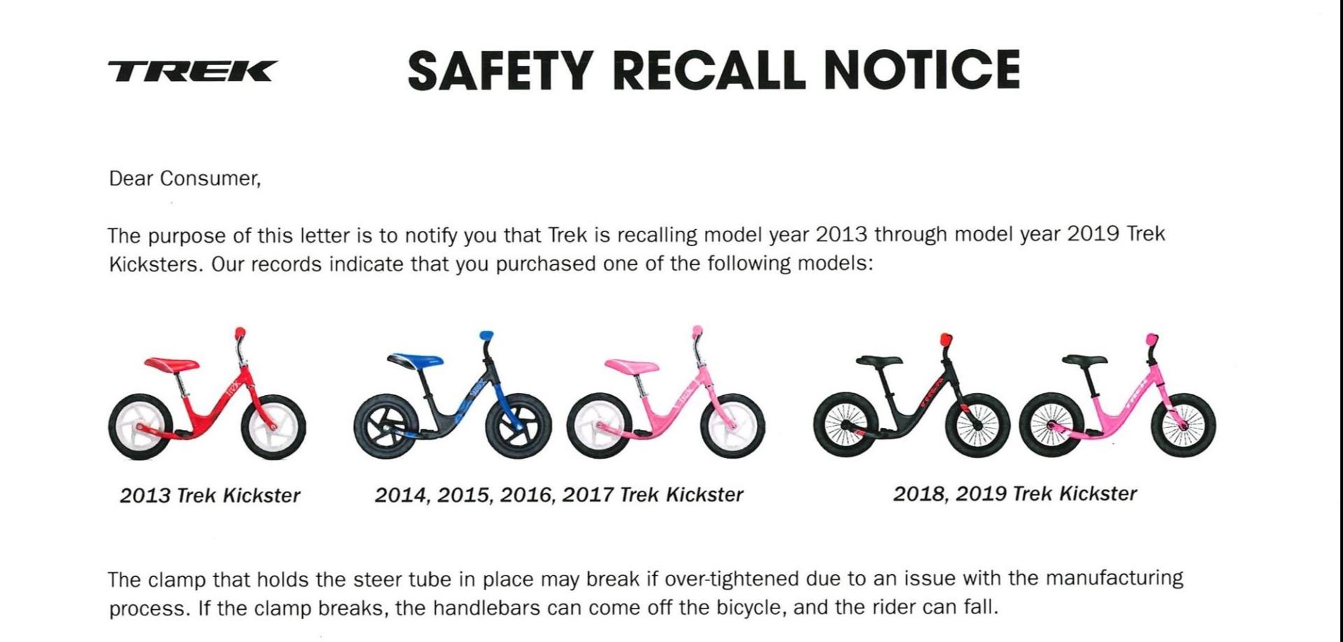 Trek Safety Recall Notice