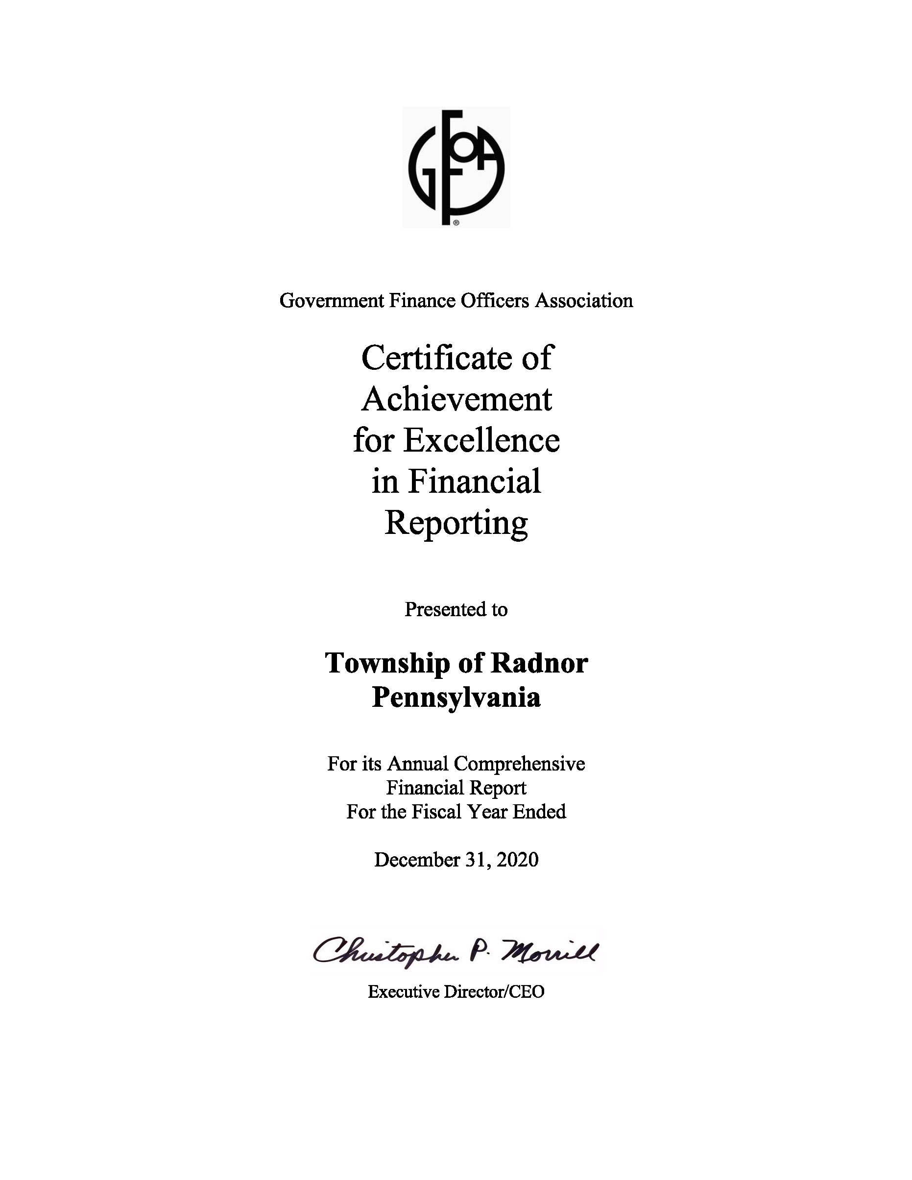 2019 GFOA Certificate of Achievement