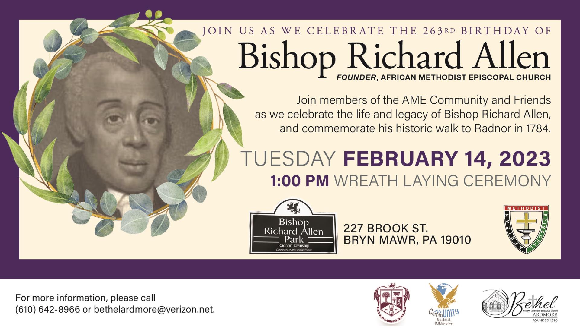 Tuesday, February 14: Bishop Richard Allen Wreath Laying Ceremony